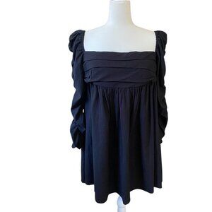 NWT Reformation Netta Square Neck Ruched Long Sleeves Babydoll Dress Black Sz 10
